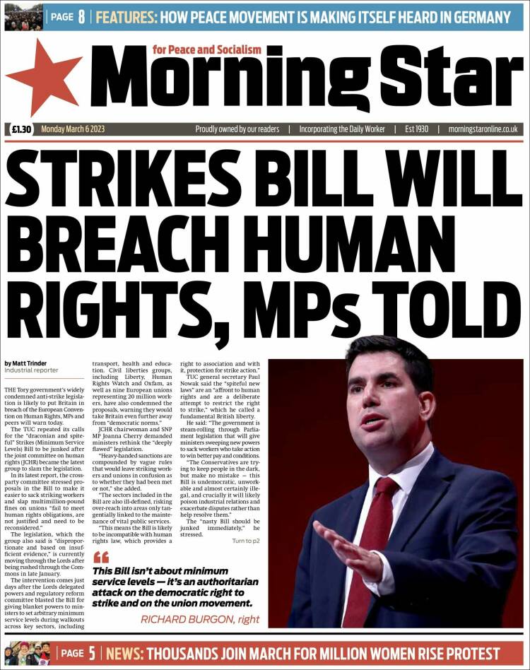 Portada de Morning Star (Reino Unido)