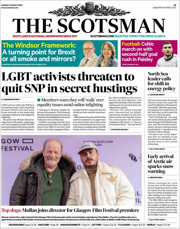 Portada de The Scotsman (Reino Unido)