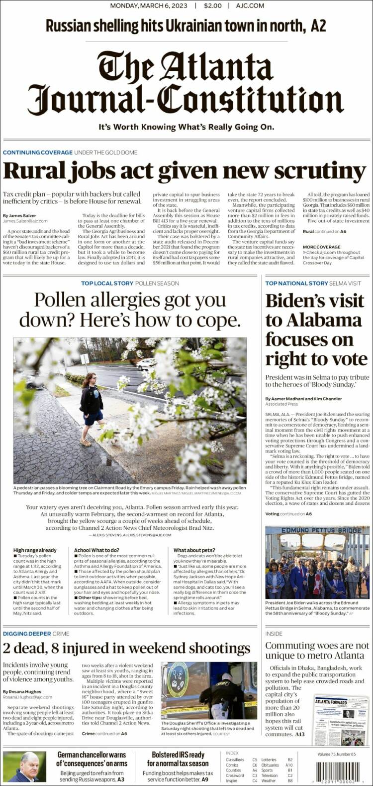 Portada de The Atlanta Journal-Constitution (USA)