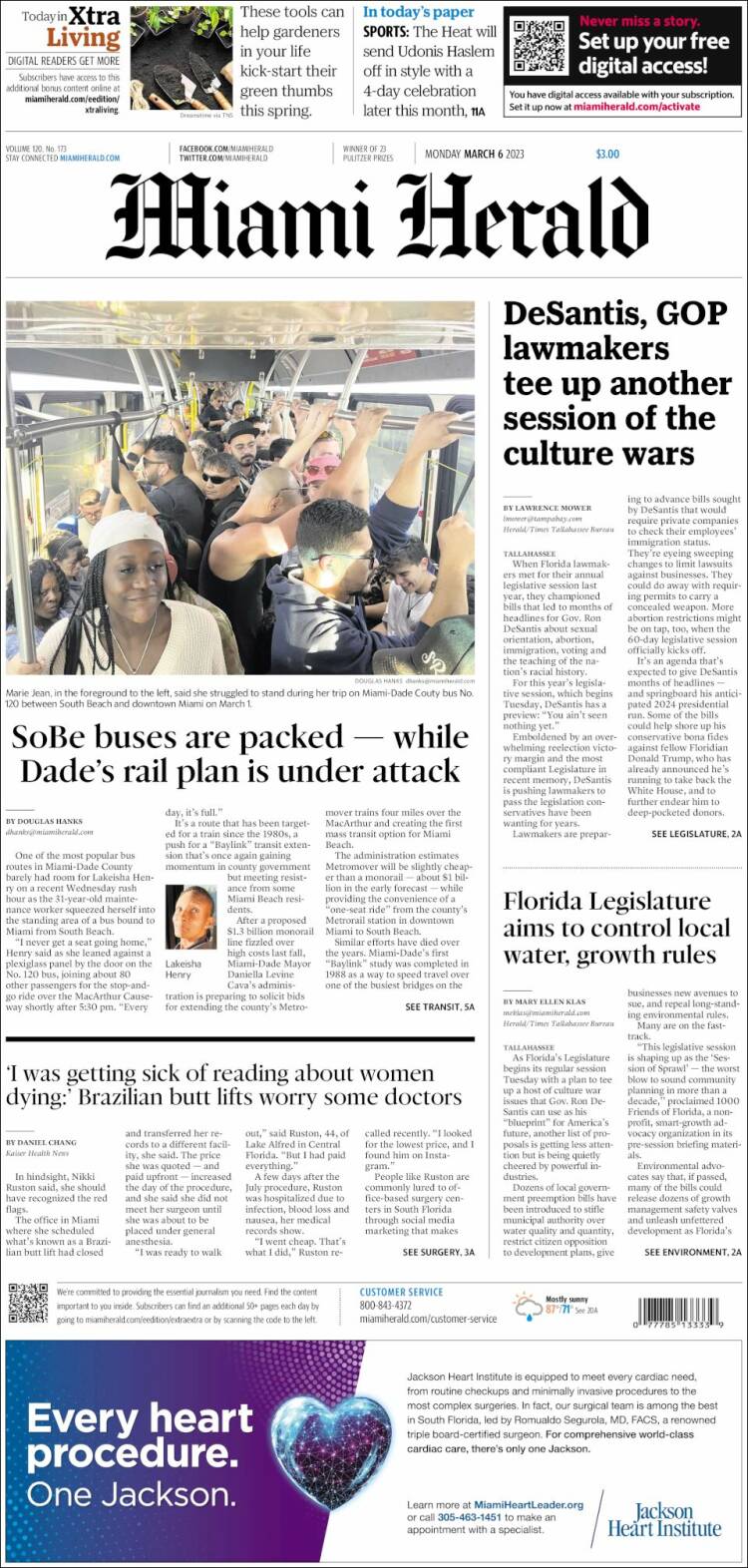 Portada de Miami Herald (USA)