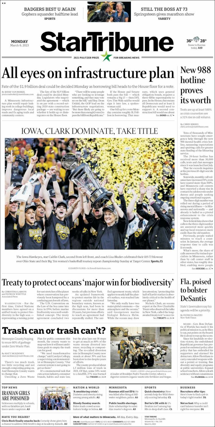 Portada de Star Tribune (USA)