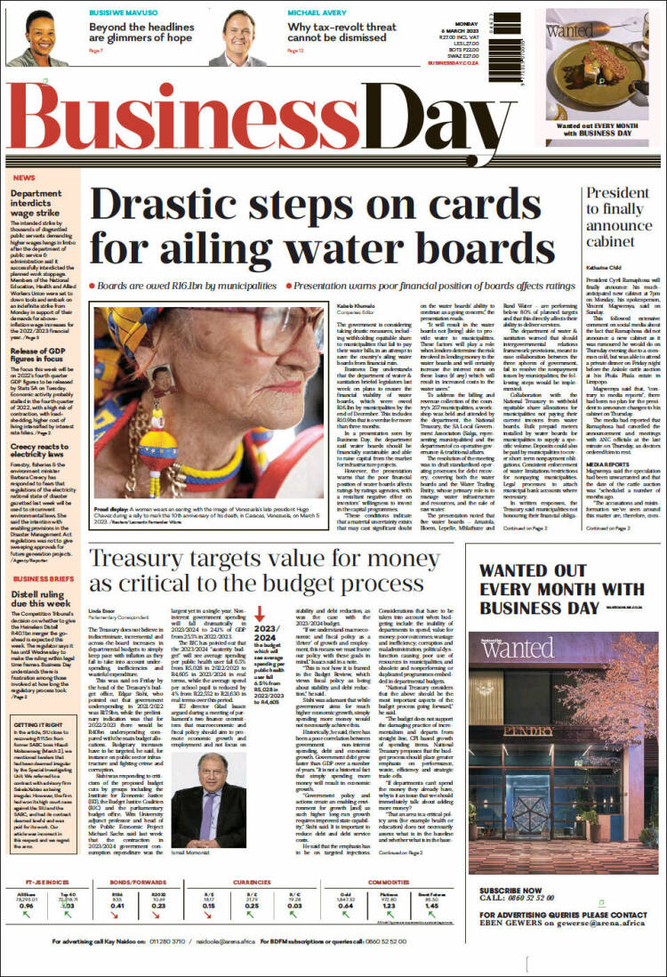 Portada de Business Day (Sud&aacute;frica)