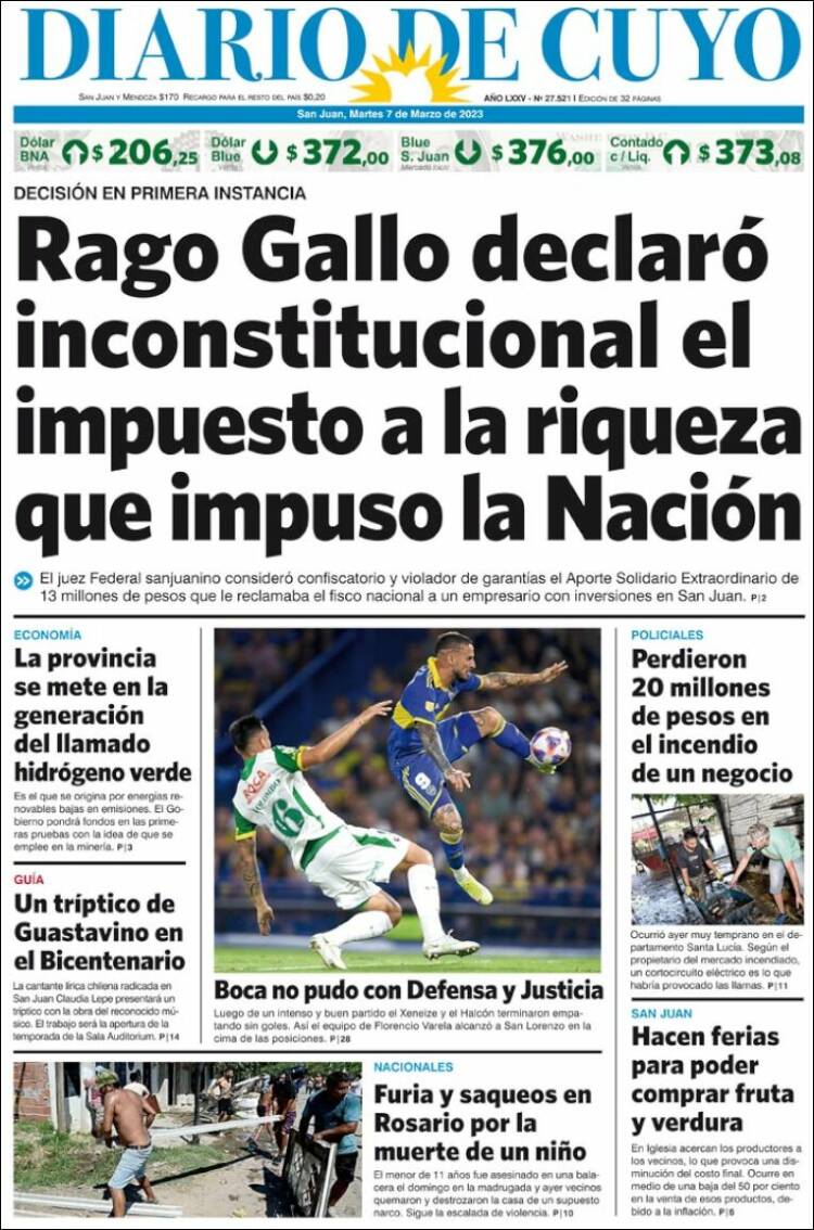 Portada de Diario de Cuyo (Argentina)