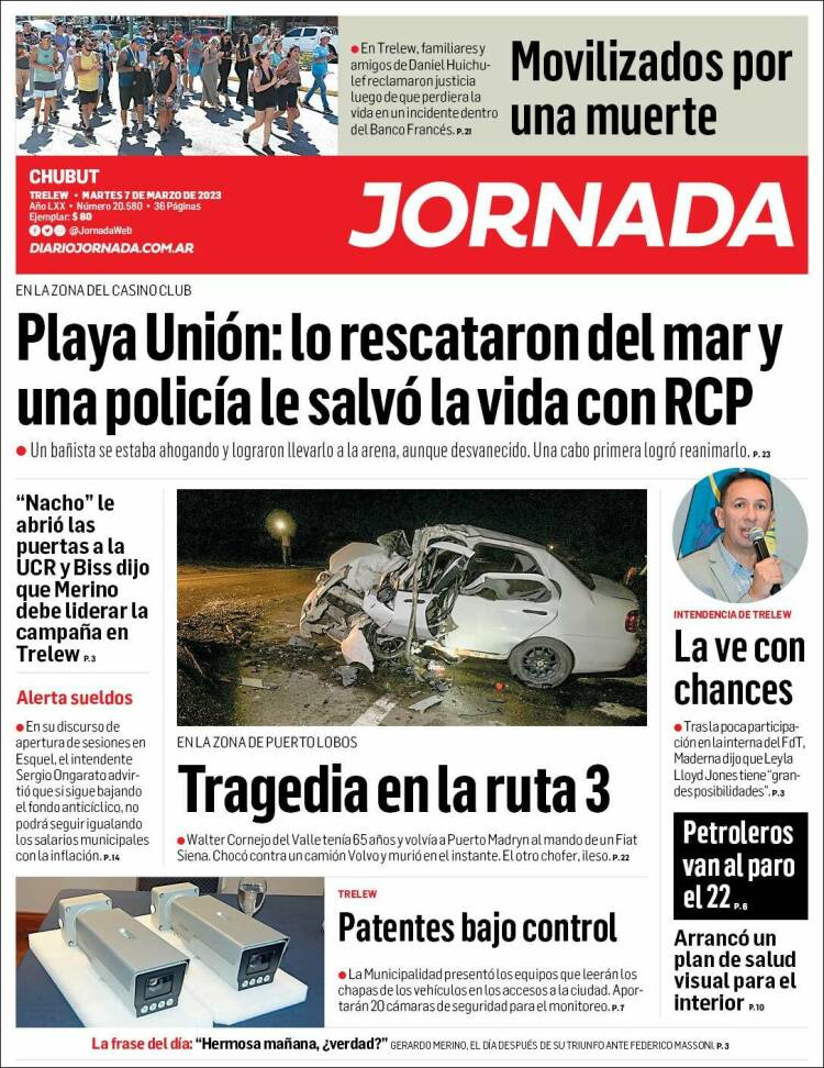 Portada de Diario Jornada en la Patagonia (Argentina)