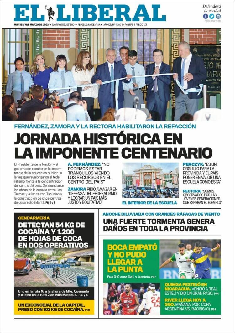 Portada de Diario El Liberal (Argentina)