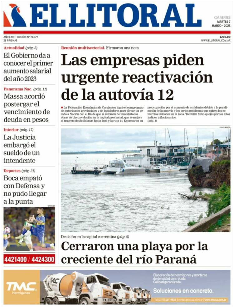 Portada de El Litoral Corrientes (Argentina)