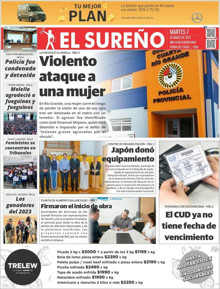 Portada de Diario El Sureño (Argentina)