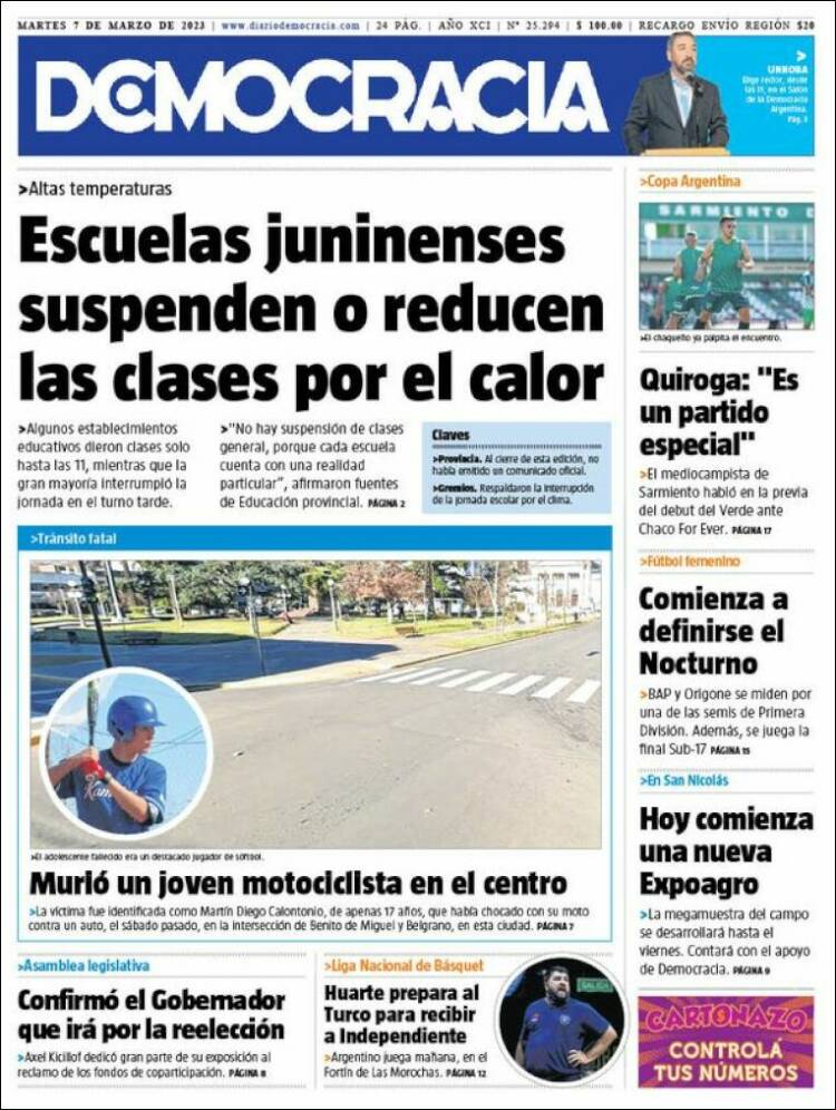 Portada de Diario Democracia (Argentina)