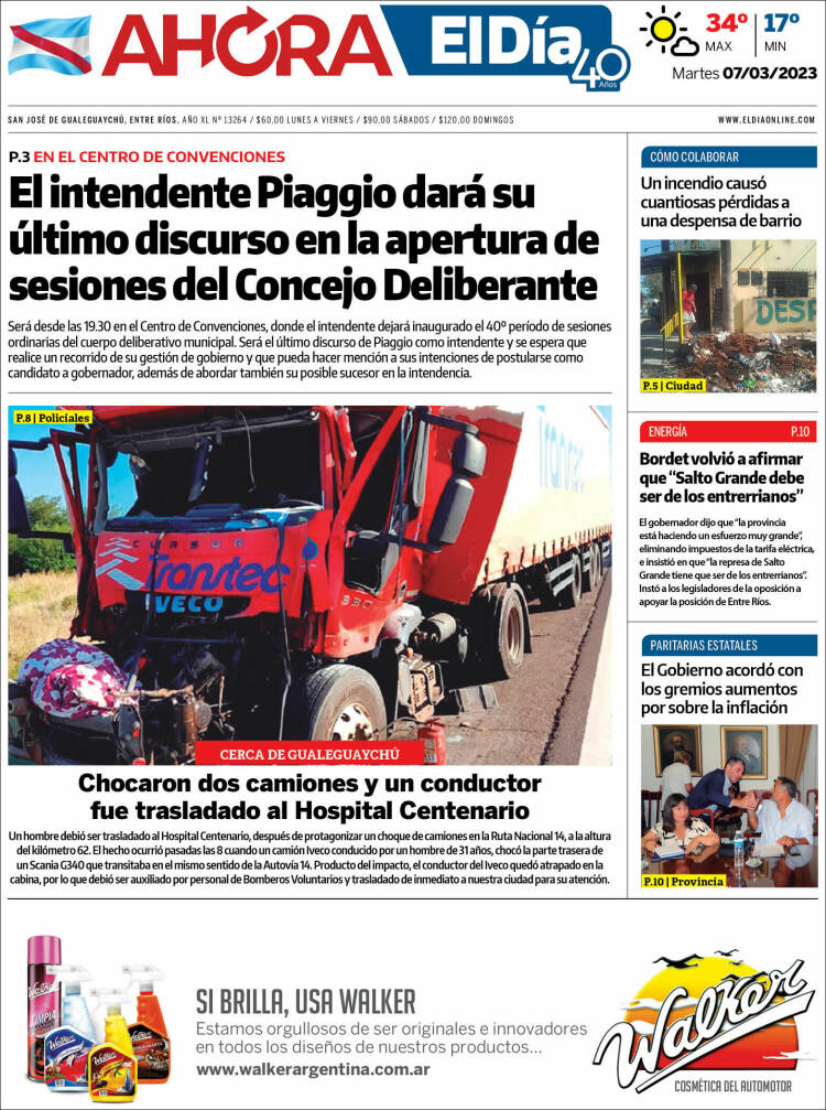 Portada de El Día de Gualeguaychú (Argentina)