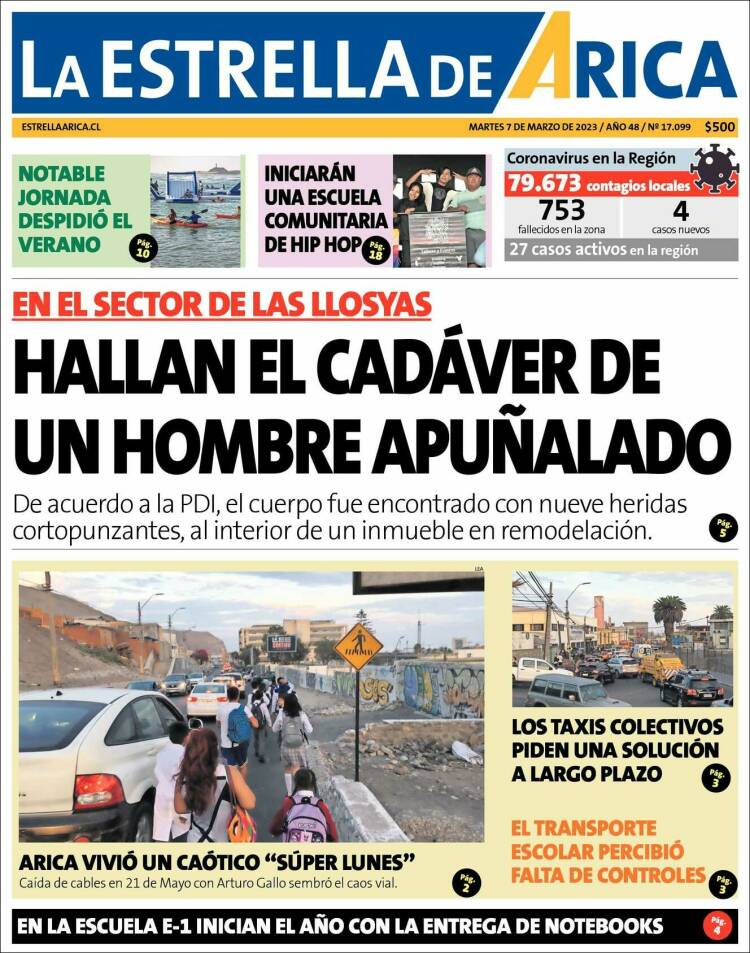 Portada de La Estrella de Arica (Chile)
