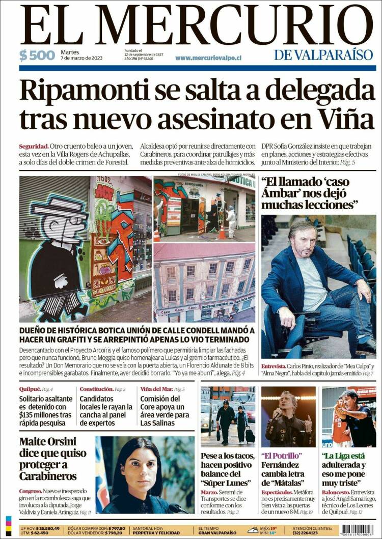 Portada de Mercurio de Valparaiso (Chile)