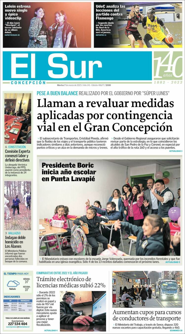 Portada de El Sur (Chile)