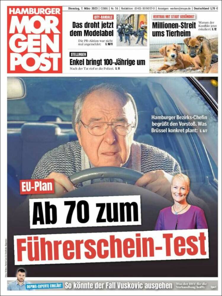 Portada de Hamburger Morgenpost  (Alemania)