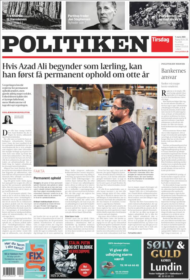 Portada de Politiken (Dinamarca)
