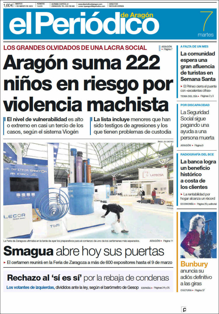 Portada de El Periódico de Aragón (España)