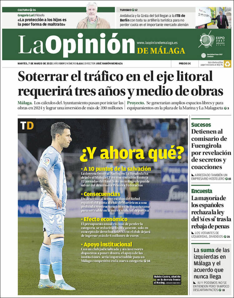 Portada de La Opinión de Málaga (España)