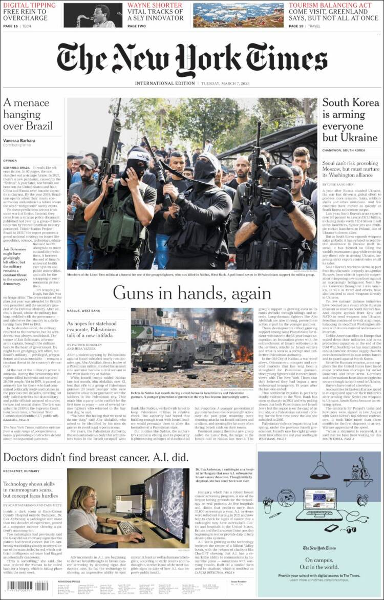 Portada de International New York Times (Europa)