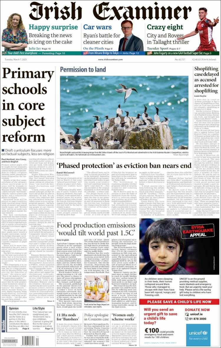 Portada de Irish Examiner (Irlanda)