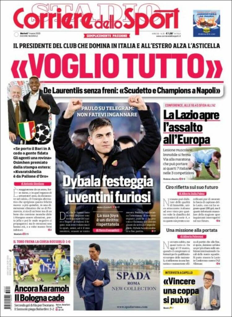 Portada de Corriere dello Sport (Italia)