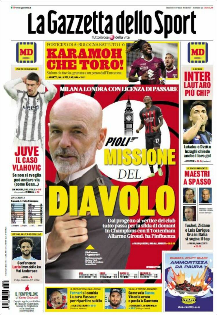 Portada de La Gazzetta dello Sport (Italia)