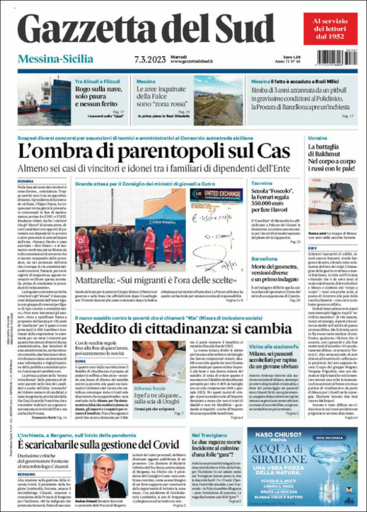 Portada de Gazzetta del Sud (Italia)