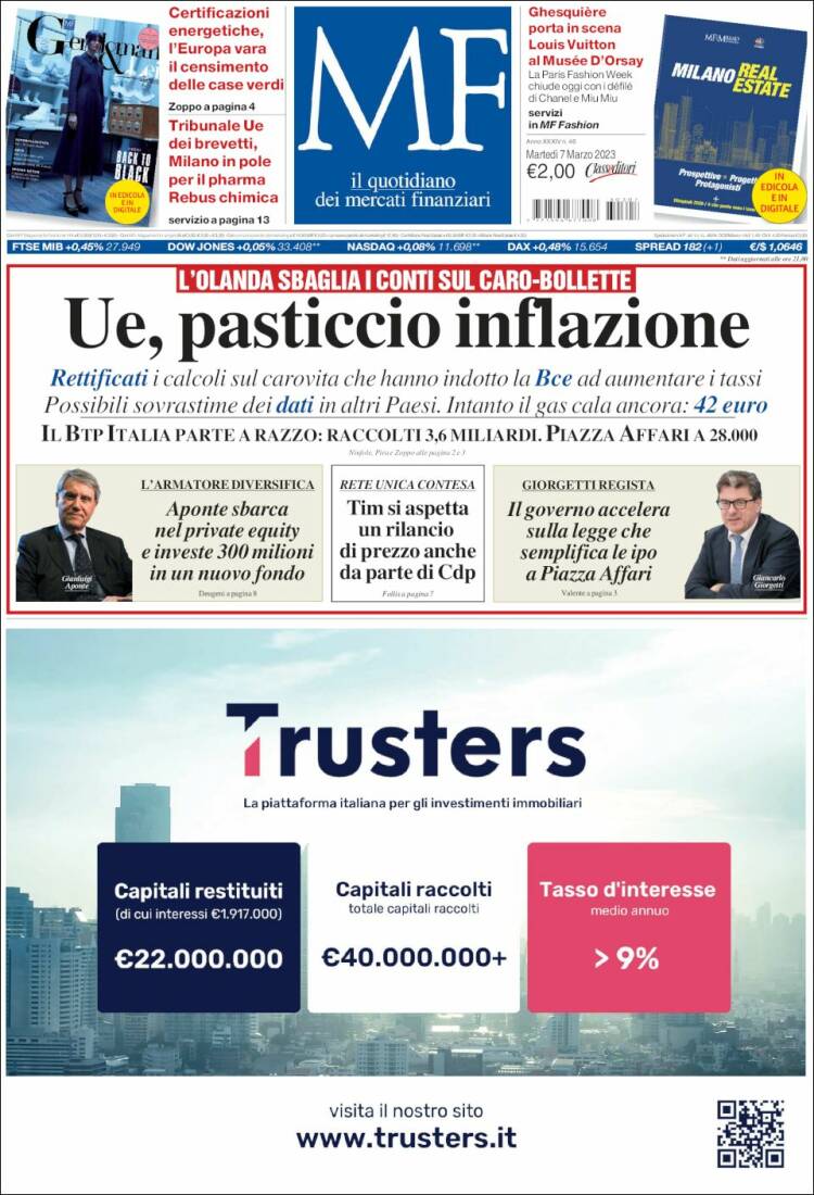 Portada de Milano Finanza (Italia)