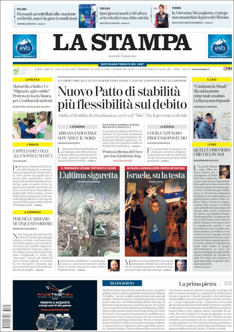 Portada de La Stampa (Italia)