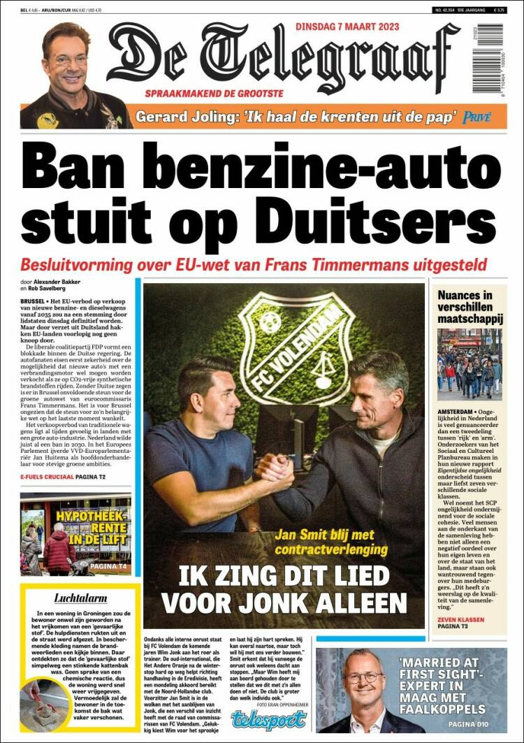 Portada de De Telegraaf (Pa&iacute;ses Bajos)