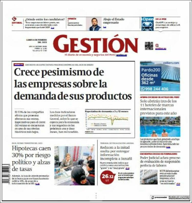 Portada de Diario Gestión (Perú)