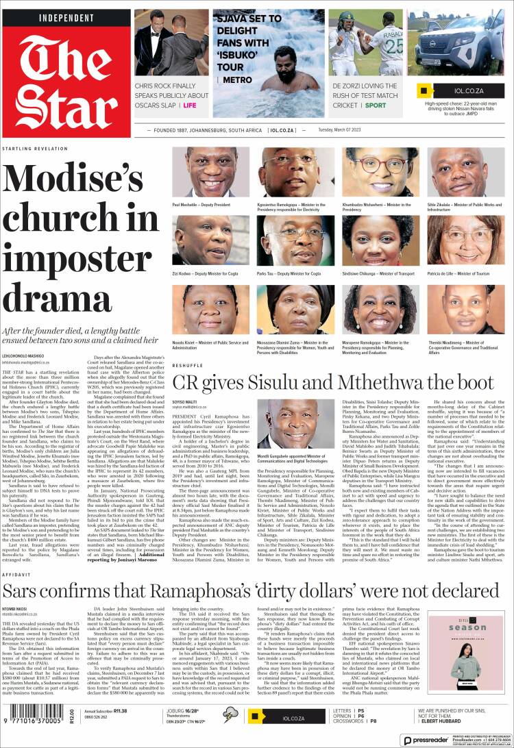 Portada de The Star (Sud&aacute;frica)