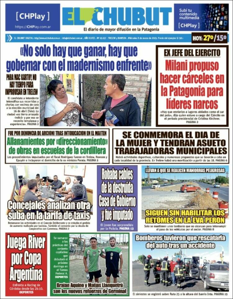 Portada de El Chubut (Argentina)