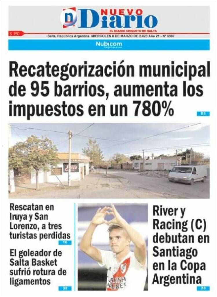 Portada de Nuevo Diario de Salta (Argentina)