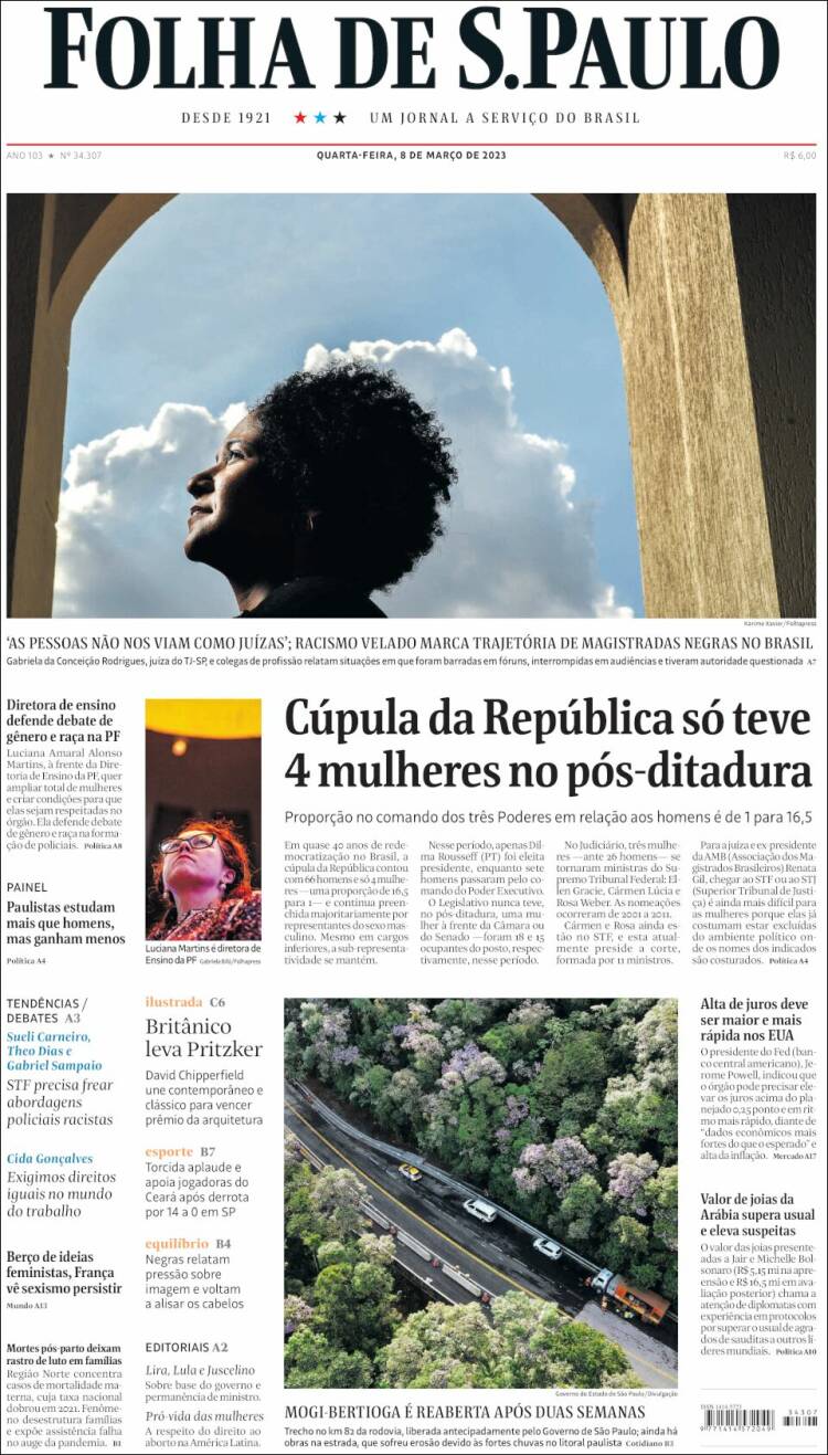 Portada de Folha de São Paulo (Brasil)