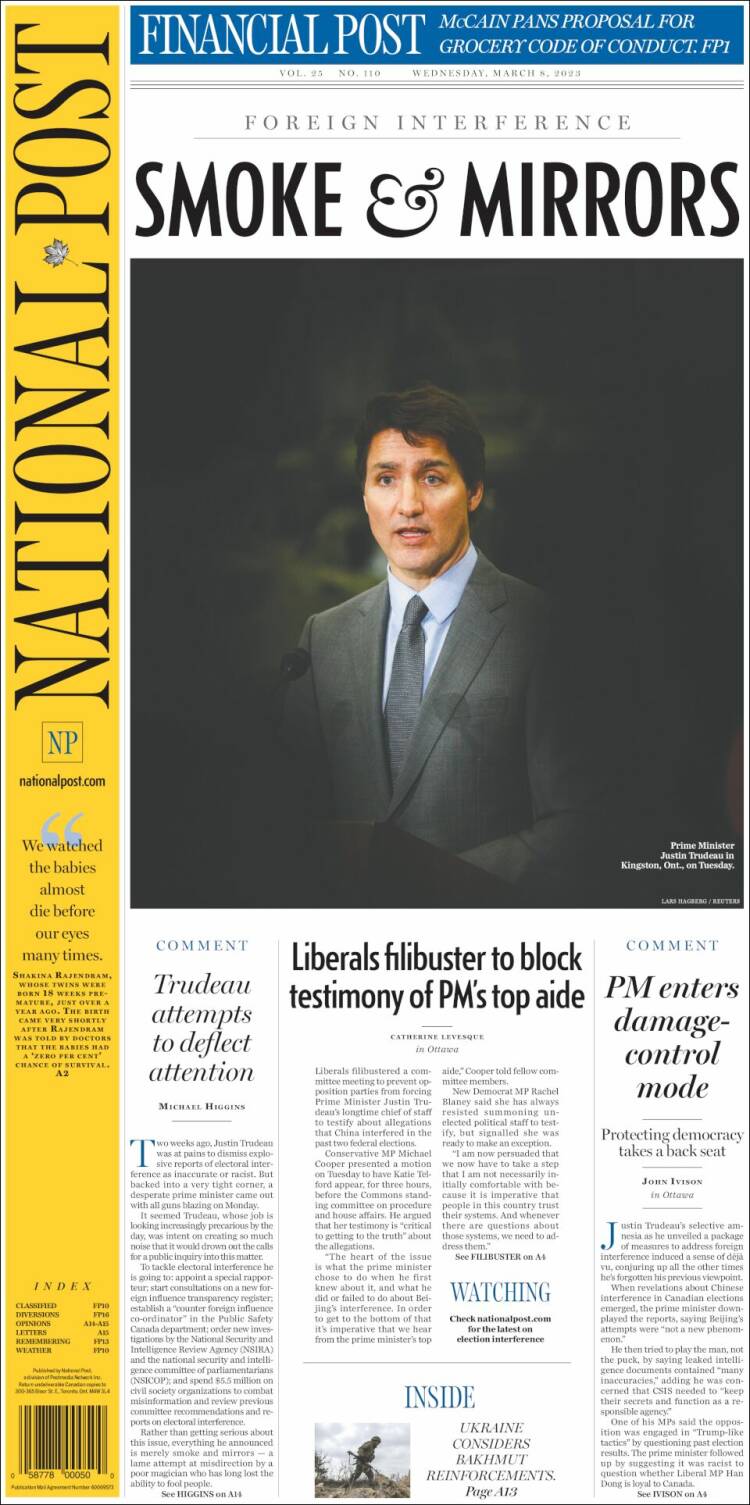 Portada de The National Post (Canadá)