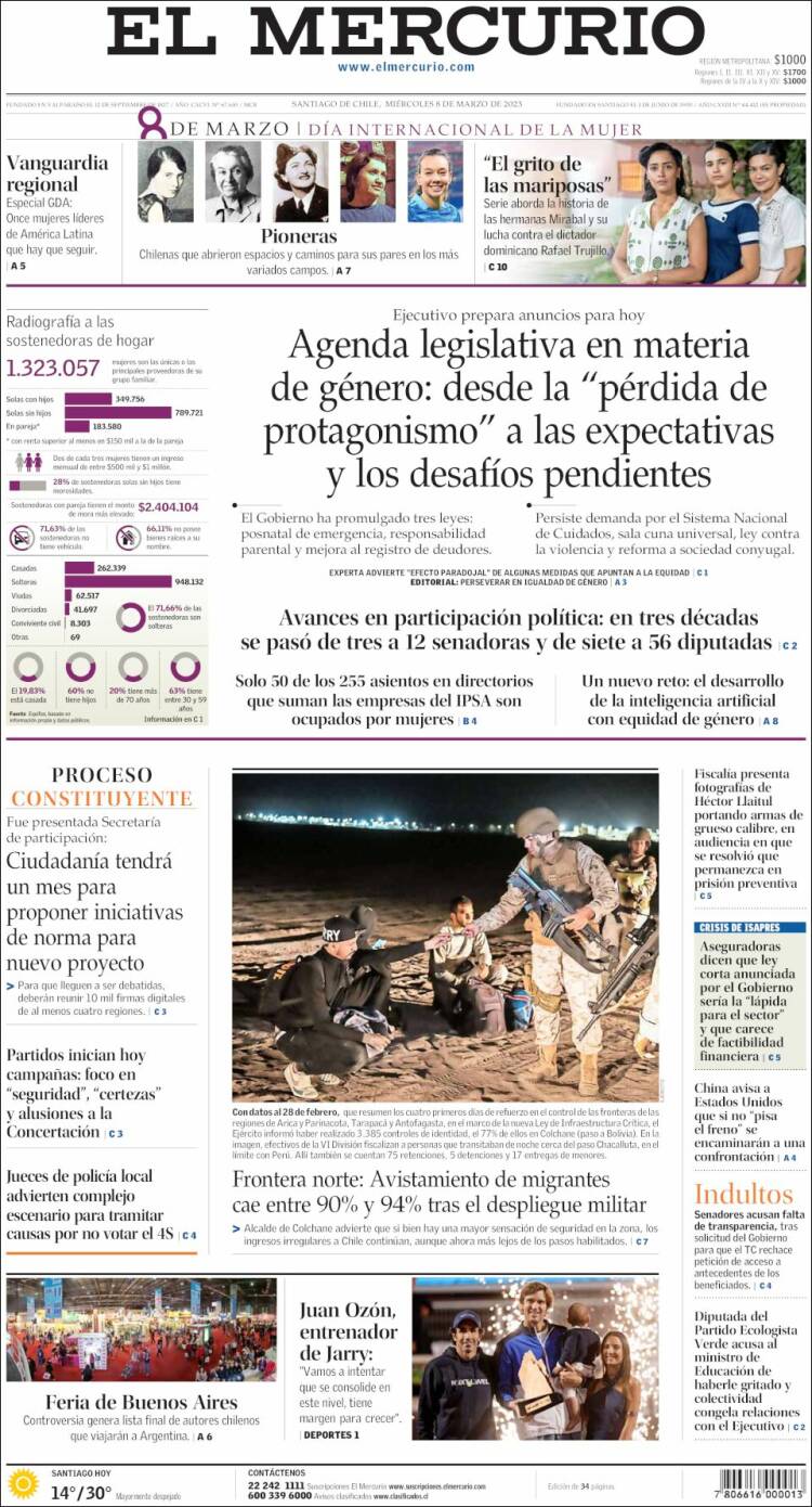 Portada de El Mercurio (Chile)
