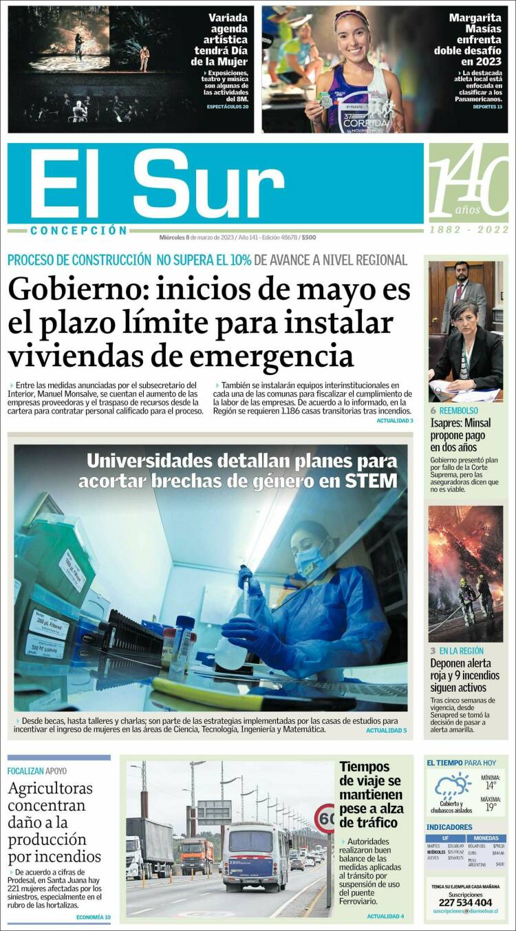 Portada de El Sur (Chile)