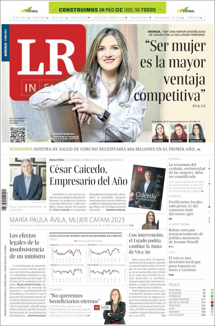 Portada de La Republica (Colombia)