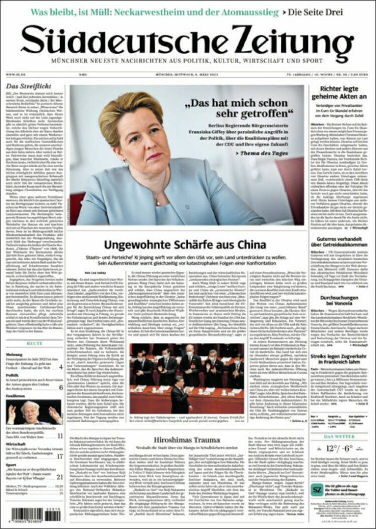 Portada de Sueddeutsche (Alemania)
