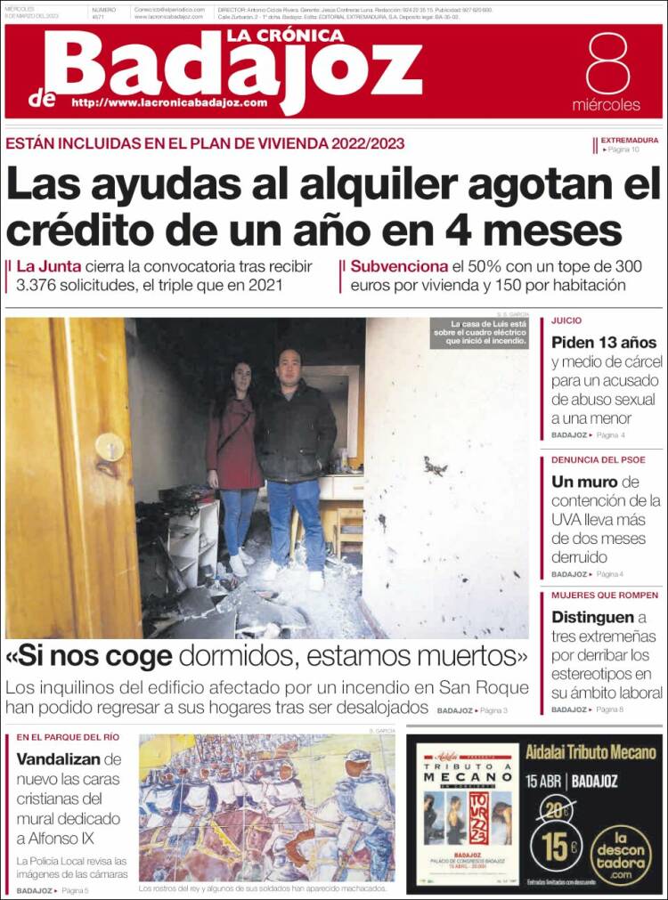 Portada de La Crónica de Badajoz (España)