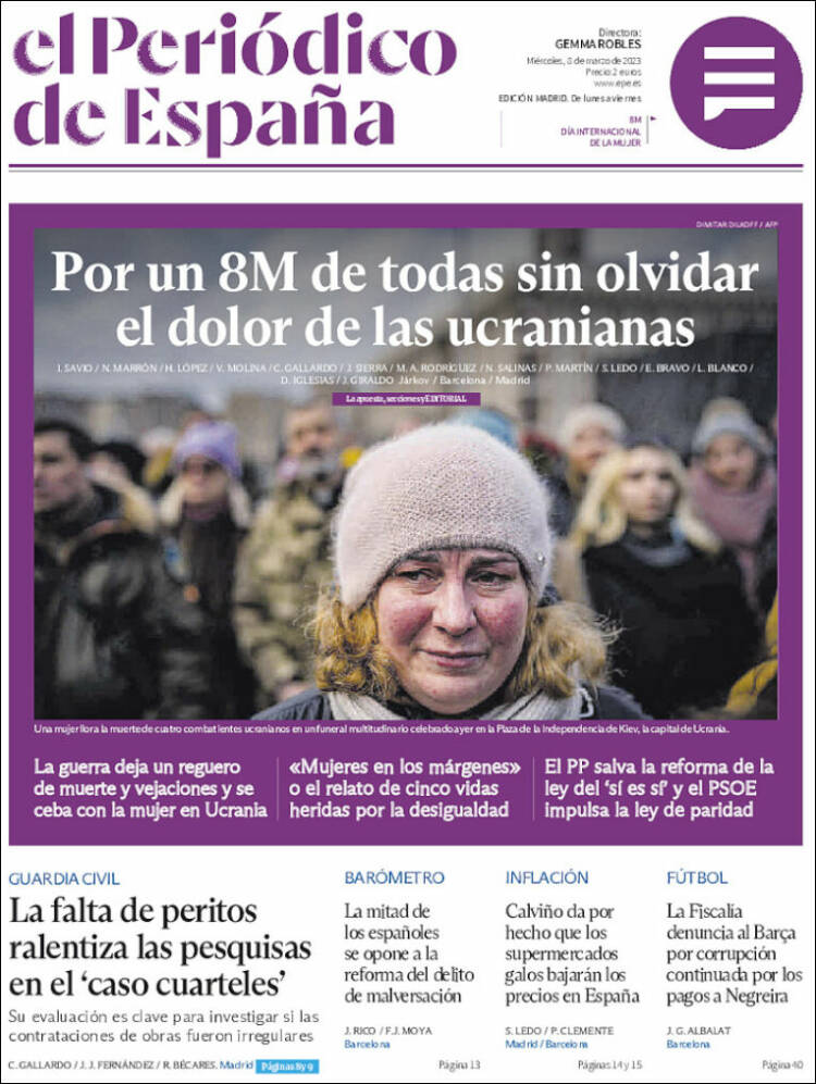 Portada de El Periódico de España (España)