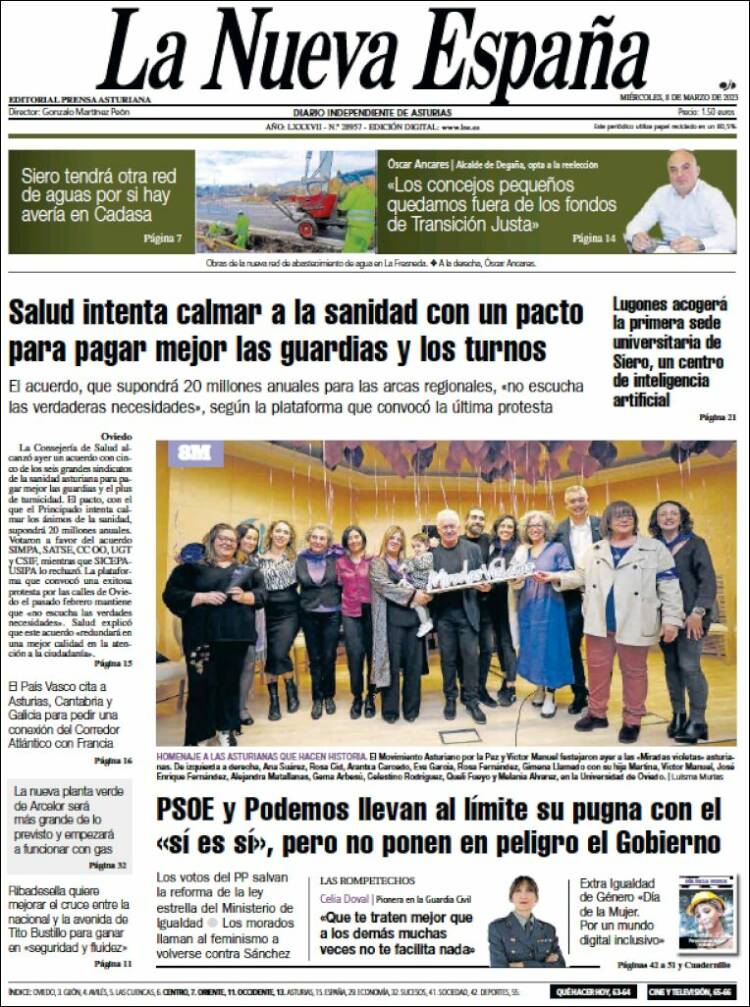 Portada de La Nueva España (España)