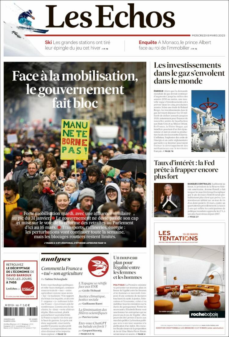 Portada de Les Echos (France)