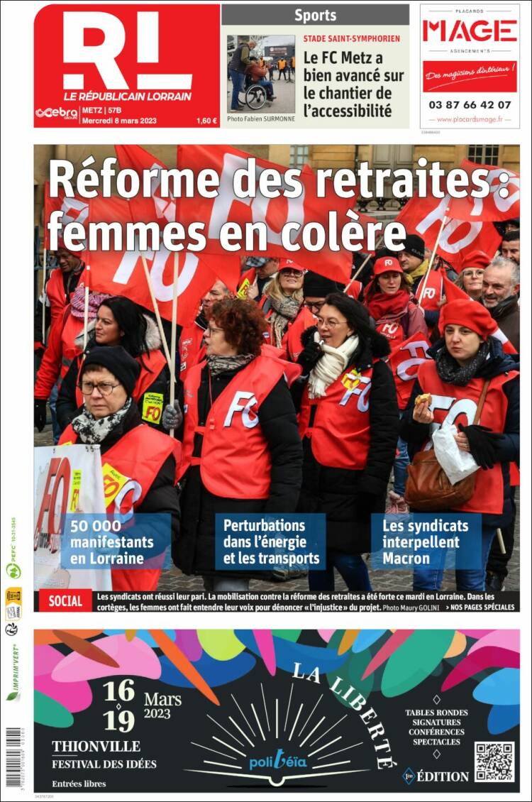 Portada de Le Republicain Lorrain (France)