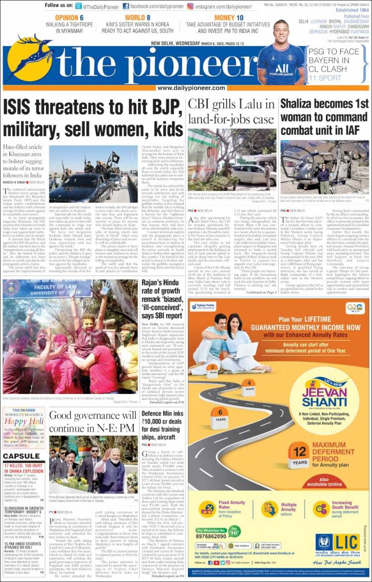 Portada de The Pioneer (India)