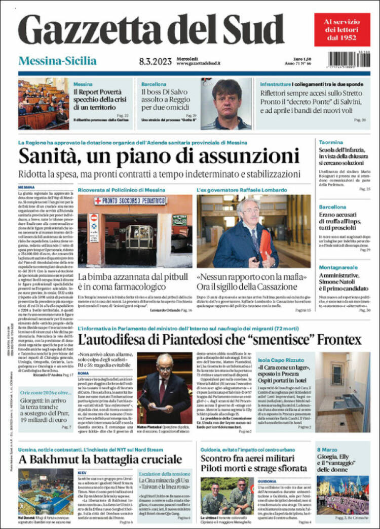 Portada de Gazzetta del Sud (Italia)