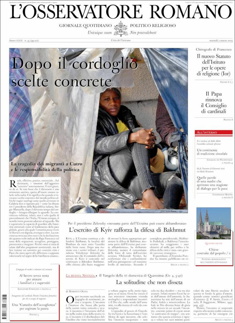 Portada de L'Osservatore Romano (Italia)