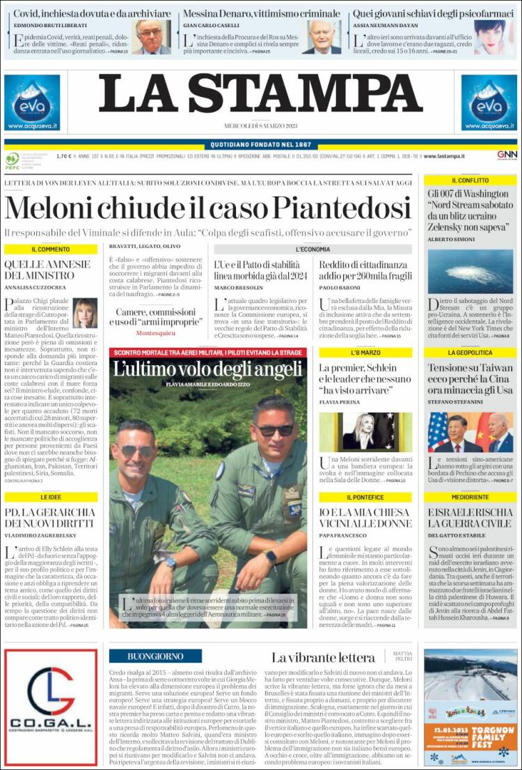 Portada de La Stampa (Italia)
