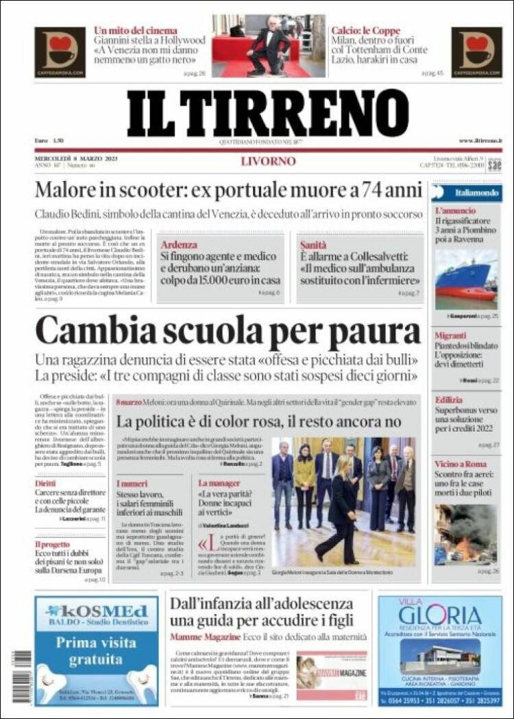 Portada de Il Tirreno (Italia)