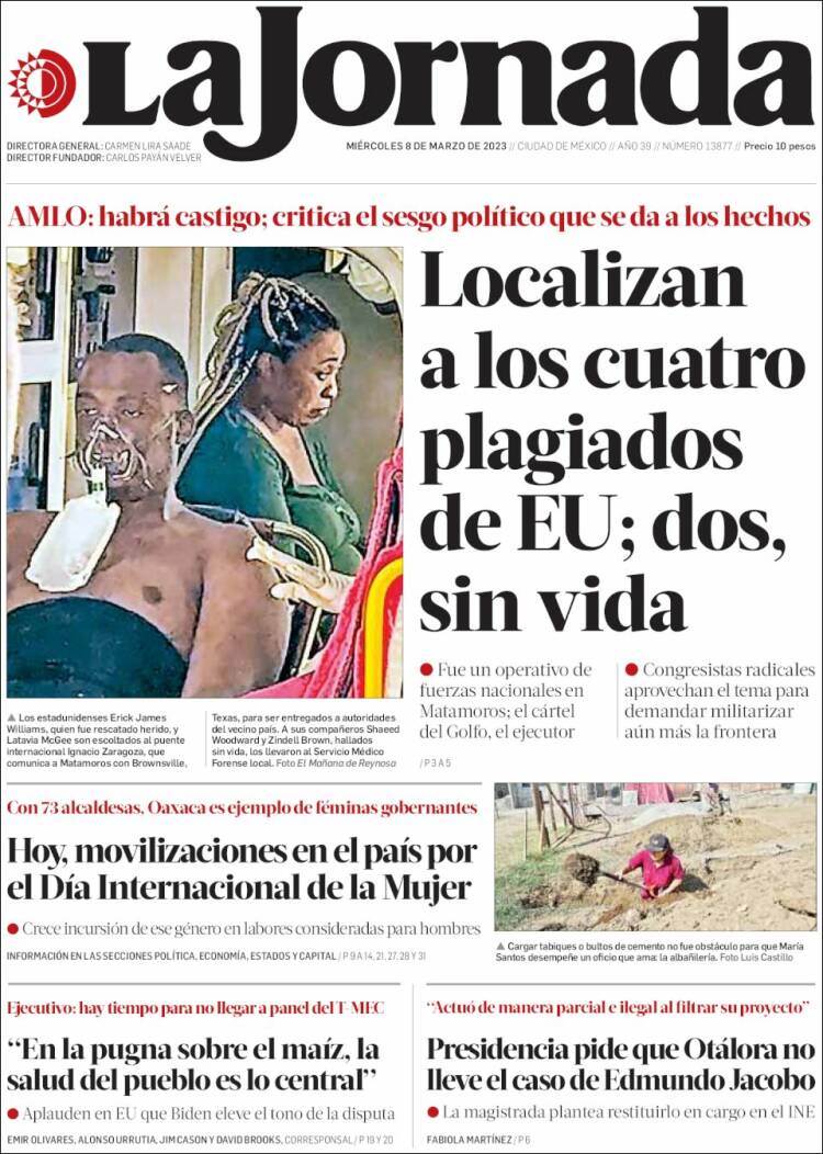 Periódico La Jornada (México). Periódicos de México. Toda la prensa de hoy.  