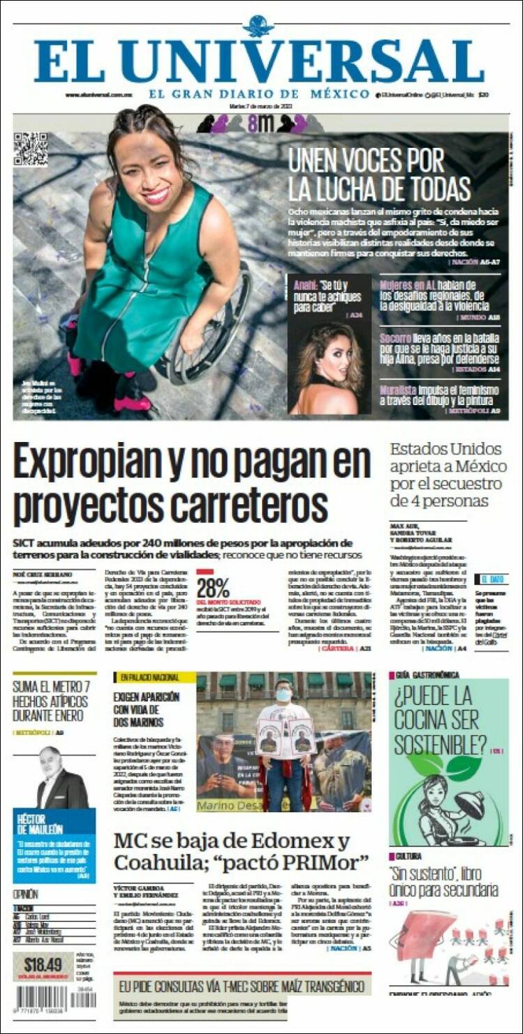 Portada de El Universal (México)